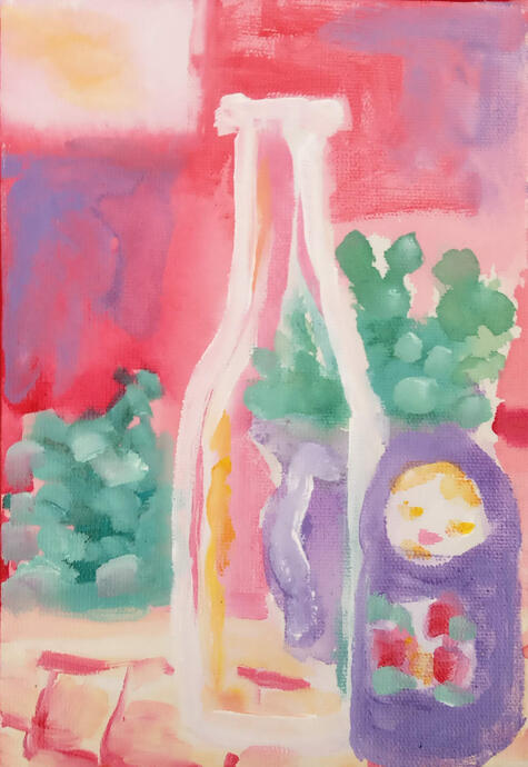 Garrafa de vidro. Acrílica sobre tela. 10x15cm